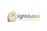 A logo for Light Dubai, featuring a stylized golden architectural lamp icon next to the brand name in black and gold, with the tagline 'MODERN & ARCHITECTURAL LIGHTING UAE' on a light textured background.