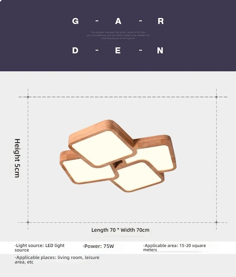 Led Light Lamp Living Room Light Nordic Wood Wind Suction Ceiling Light Solid Wood Creative Geometric Square Hall Main Light