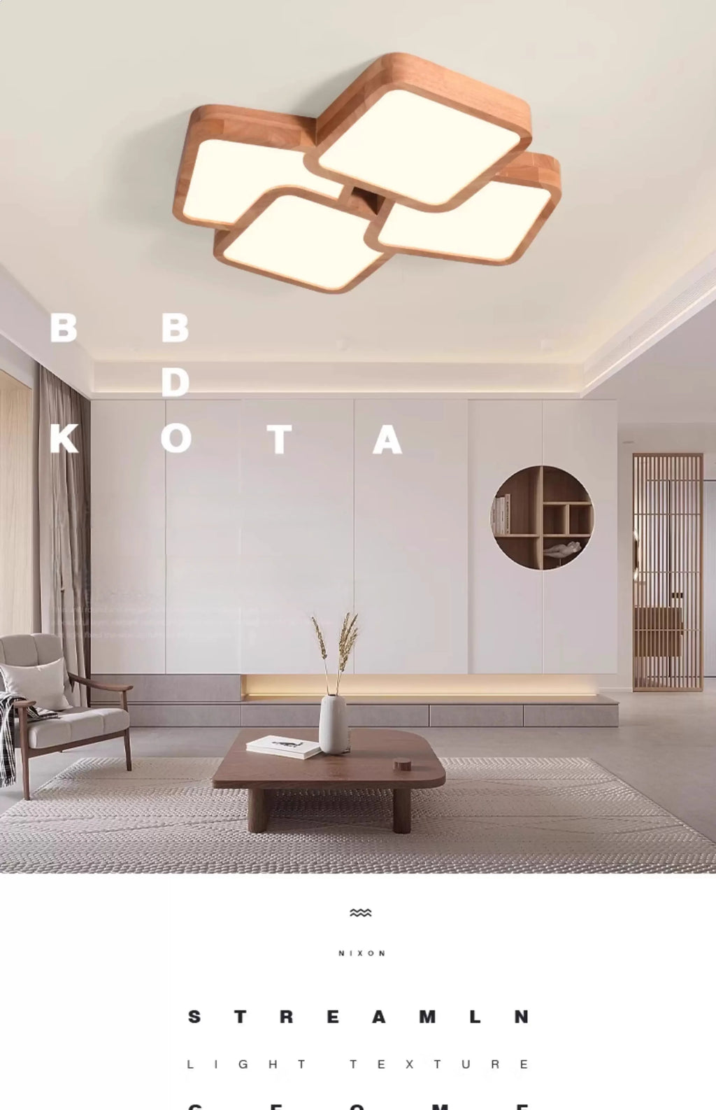 Led Light Lamp Living Room Light Nordic Wood Wind Suction Ceiling Light Solid Wood Creative Geometric Square Hall Main Light
