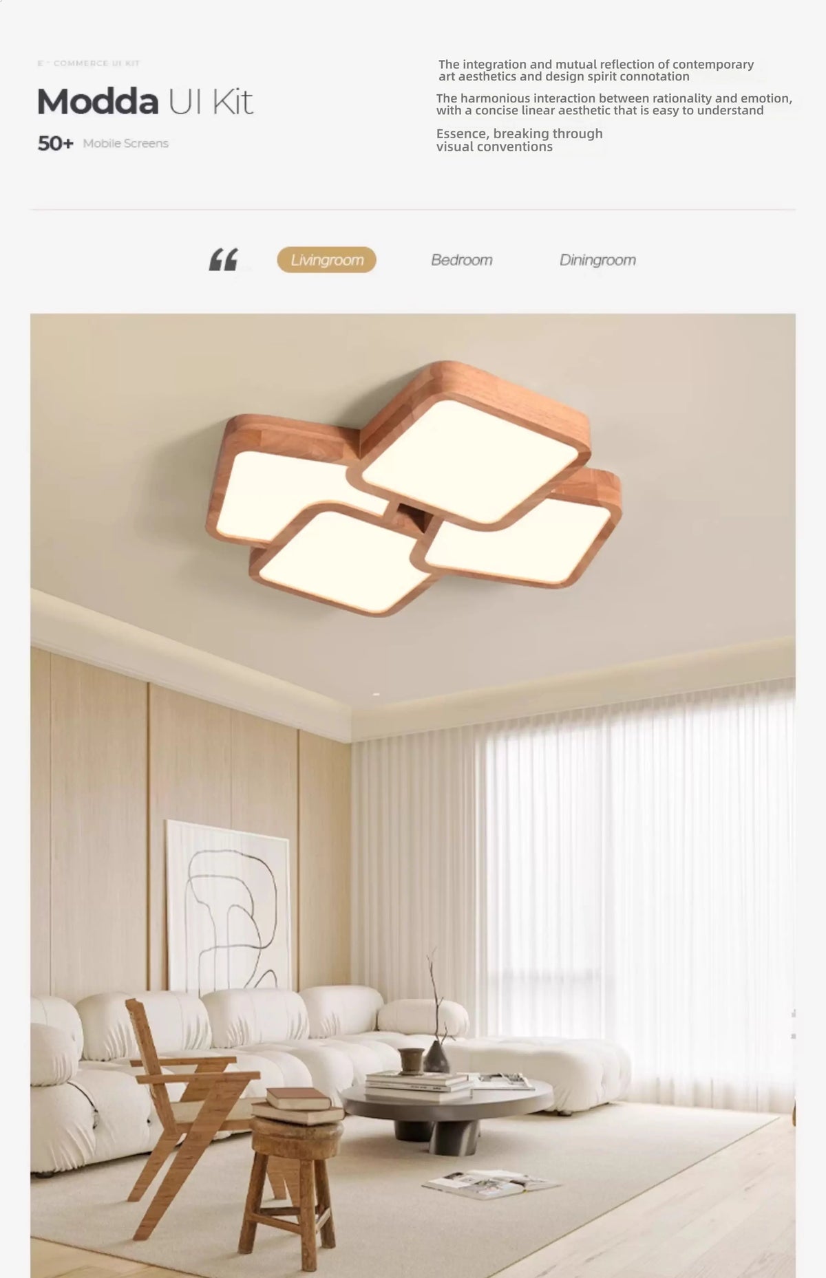 Led Light Lamp Living Room Light Nordic Wood Wind Suction Ceiling Light Solid Wood Creative Geometric Square Hall Main Light