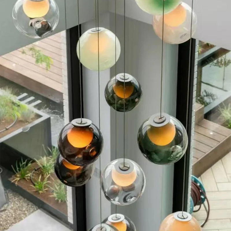 Modern LED home interior lighting ceiling chandelier, coloured glass lustre, dimmable, suitable for living room and staircase