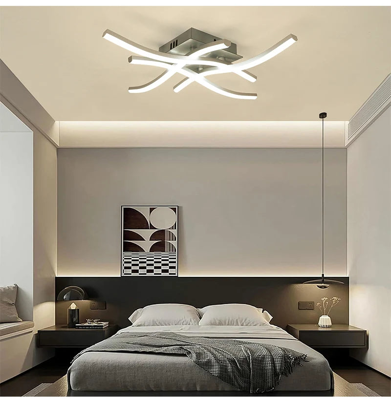 LED Ceiling Lamp Modern Warm/Cold/3 color/DimmableFor Home Balcony Aisle Bedroom Dining Room Waves Curved Design Panel Light