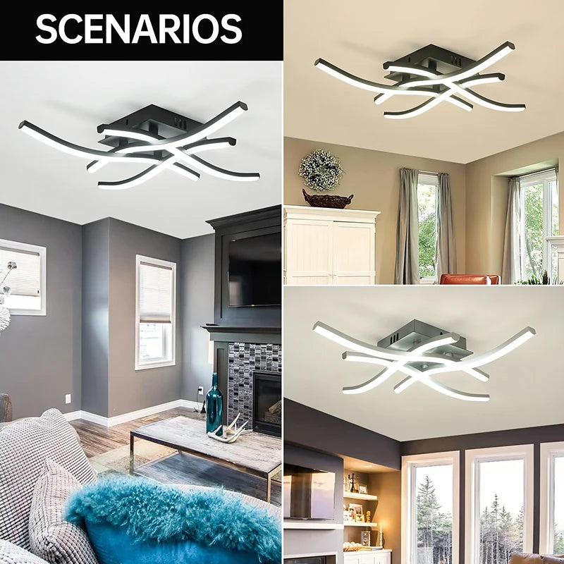 LED Ceiling Lamp Modern Warm/Cold/3 color/DimmableFor Home Balcony Aisle Bedroom Dining Room Waves Curved Design Panel Light