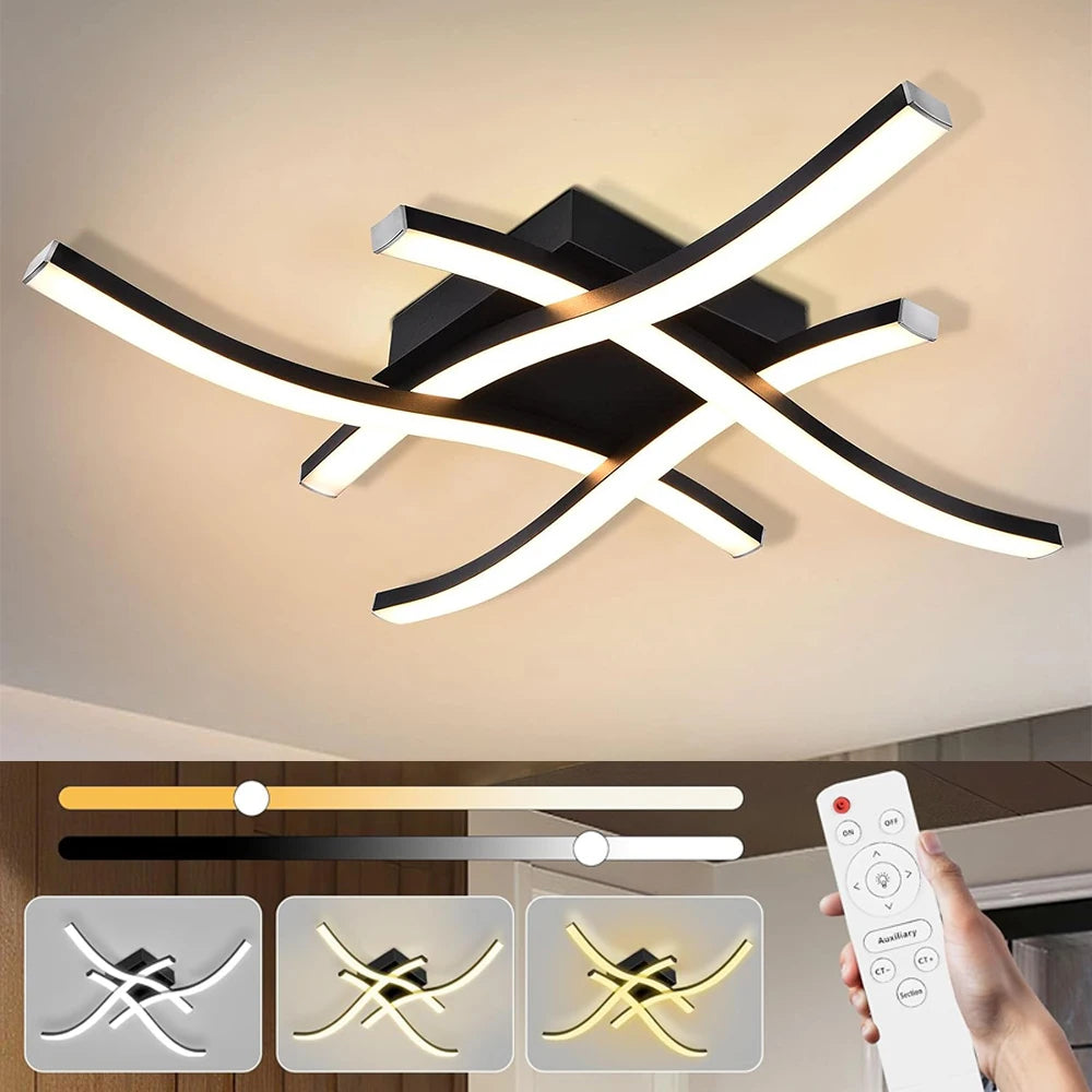 LED Ceiling Lamp Modern Warm/Cold/3 color/DimmableFor Home Balcony Aisle Bedroom Dining Room Waves Curved Design Panel Light