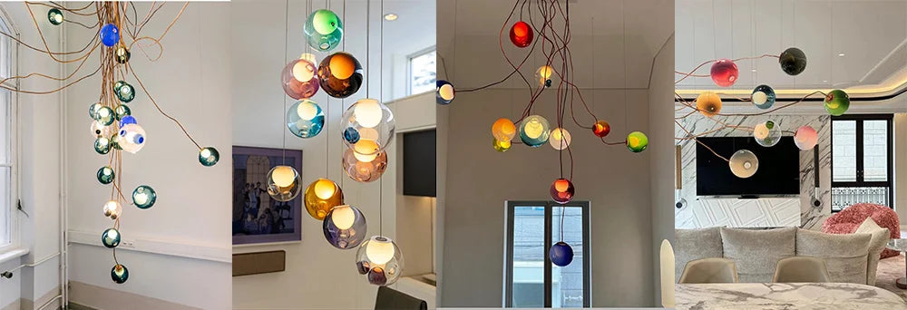 Modern LED home interior lighting ceiling chandelier, coloured glass lustre, dimmable, suitable for living room and staircase
