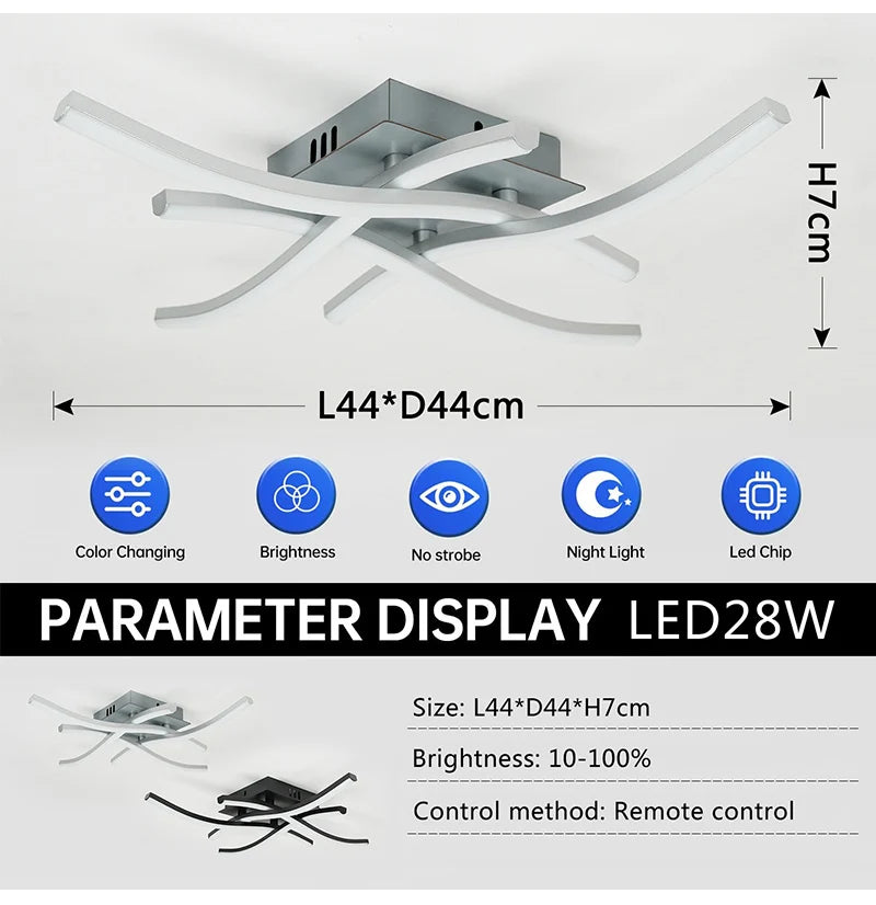 LED Ceiling Lamp Modern Warm/Cold/3 color/DimmableFor Home Balcony Aisle Bedroom Dining Room Waves Curved Design Panel Light