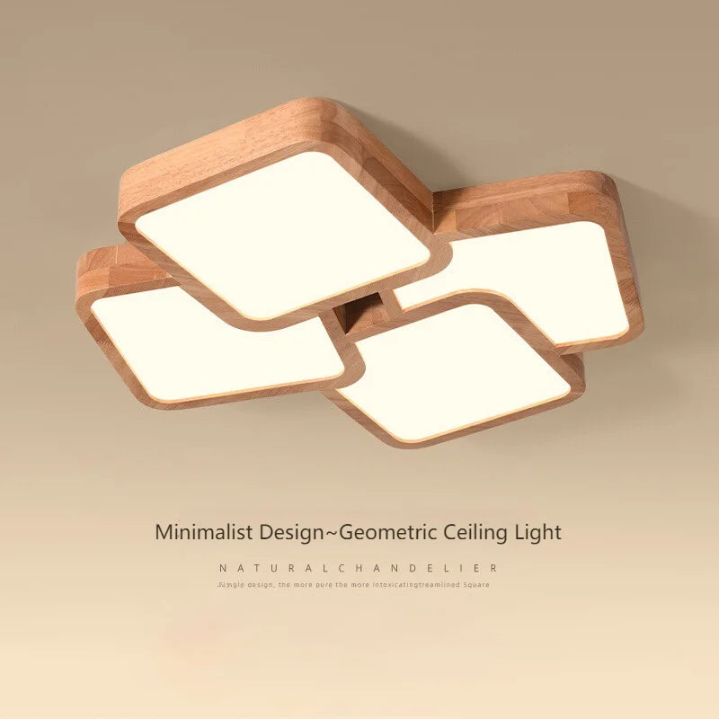 Led Light Lamp Living Room Light Nordic Wood Wind Suction Ceiling Light Solid Wood Creative Geometric Square Hall Main Light