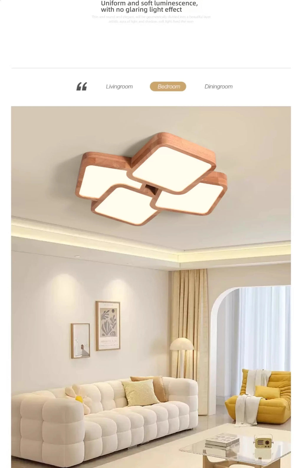 Led Light Lamp Living Room Light Nordic Wood Wind Suction Ceiling Light Solid Wood Creative Geometric Square Hall Main Light