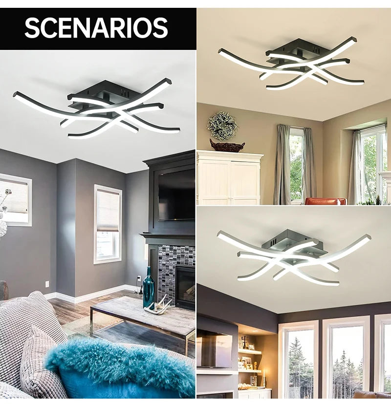 LED Ceiling Lamp Modern Warm/Cold/3 color/DimmableFor Home Balcony Aisle Bedroom Dining Room Waves Curved Design Panel Light