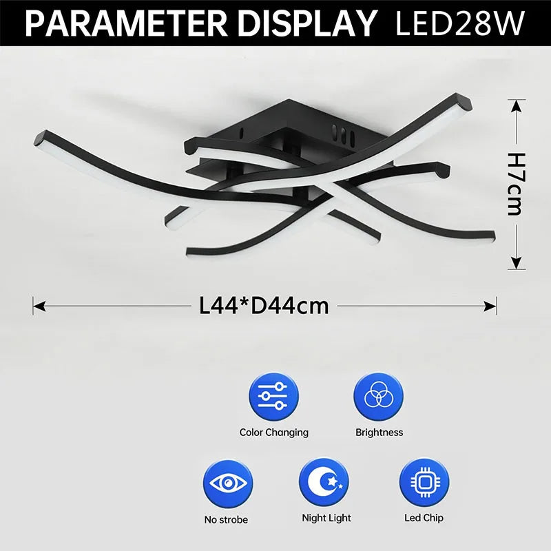 LED Ceiling Lamp Modern Warm/Cold/3 color/DimmableFor Home Balcony Aisle Bedroom Dining Room Waves Curved Design Panel Light