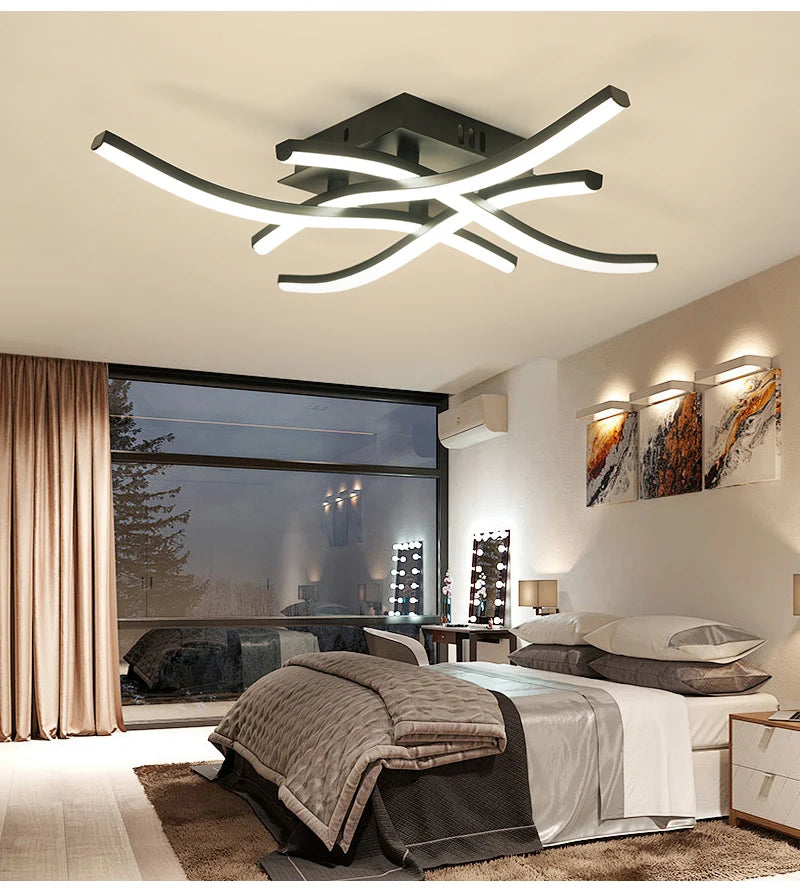 LED Ceiling Lamp Modern Warm/Cold/3 color/DimmableFor Home Balcony Aisle Bedroom Dining Room Waves Curved Design Panel Light