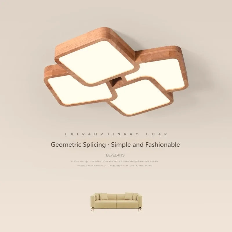 Led Light Lamp Living Room Light Nordic Wood Wind Suction Ceiling Light Solid Wood Creative Geometric Square Hall Main Light