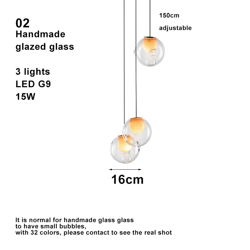 Modern LED home interior lighting ceiling chandelier, coloured glass lustre, dimmable, suitable for living room and staircase