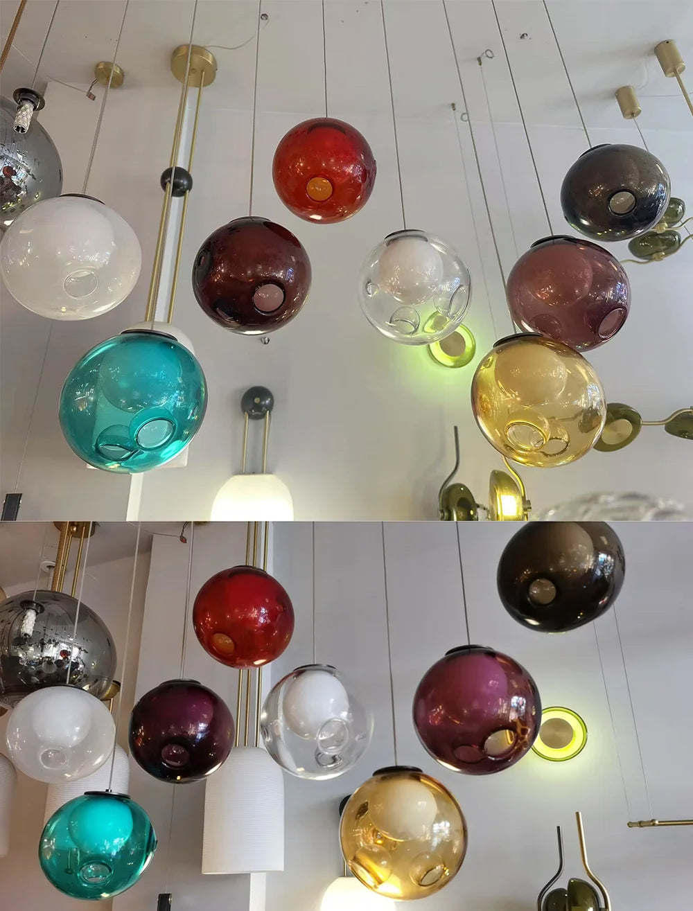 Modern LED home interior lighting ceiling chandelier, coloured glass lustre, dimmable, suitable for living room and staircase