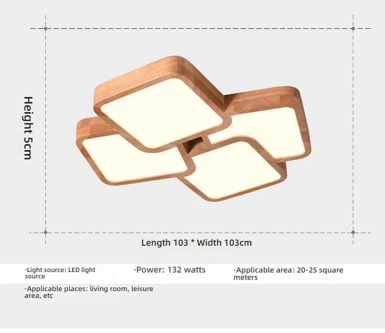 Led Light Lamp Living Room Light Nordic Wood Wind Suction Ceiling Light Solid Wood Creative Geometric Square Hall Main Light