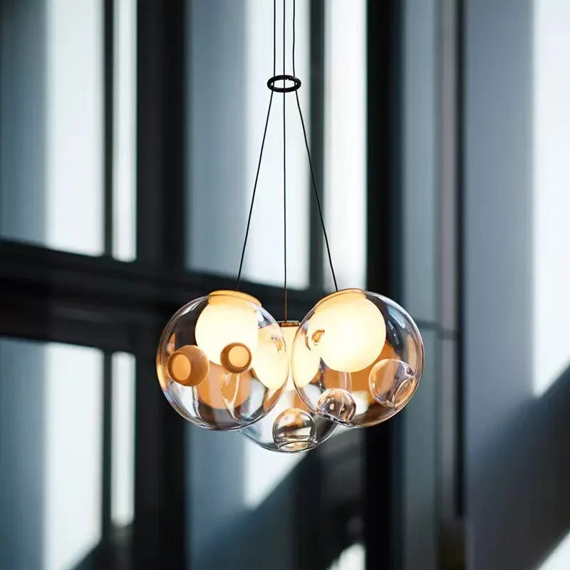 Modern LED home interior lighting ceiling chandelier, coloured glass lustre, dimmable, suitable for living room and staircase