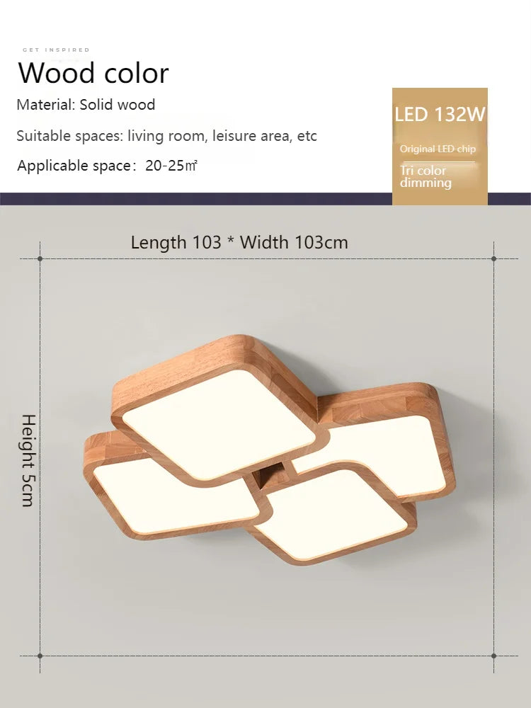 Led Light Lamp Living Room Light Nordic Wood Wind Suction Ceiling Light Solid Wood Creative Geometric Square Hall Main Light